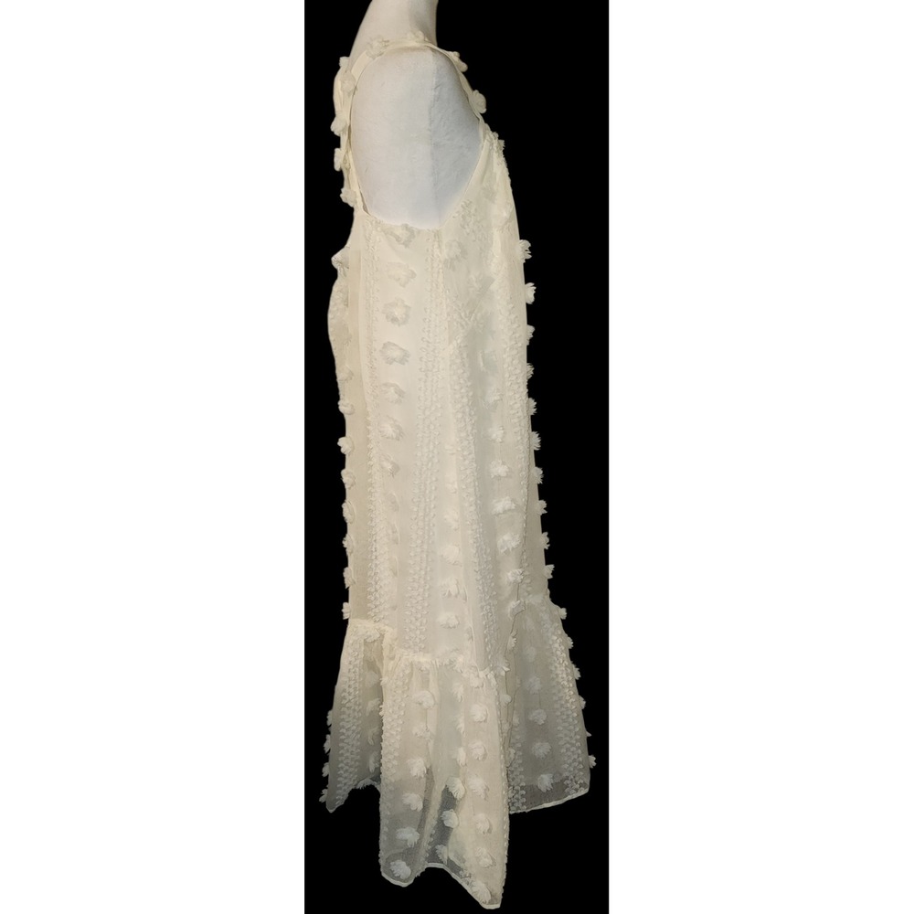 Eloquii White Textured 3D Floral Pom Pom Maxi Dress Size 16 Square Neck Boho - Picture 2 of 7